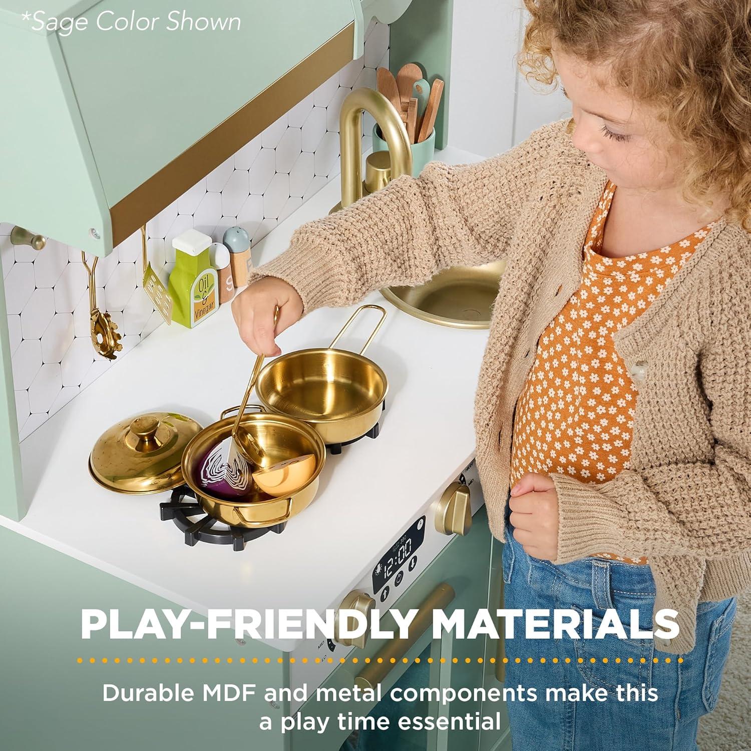 imageBest Choice Products Wooden Pretend Play Cottage Kitchen Kids Toy wStorage Scalloped Edge 5 Accessories Microwave Oven Clicking Knobs  BlueCream