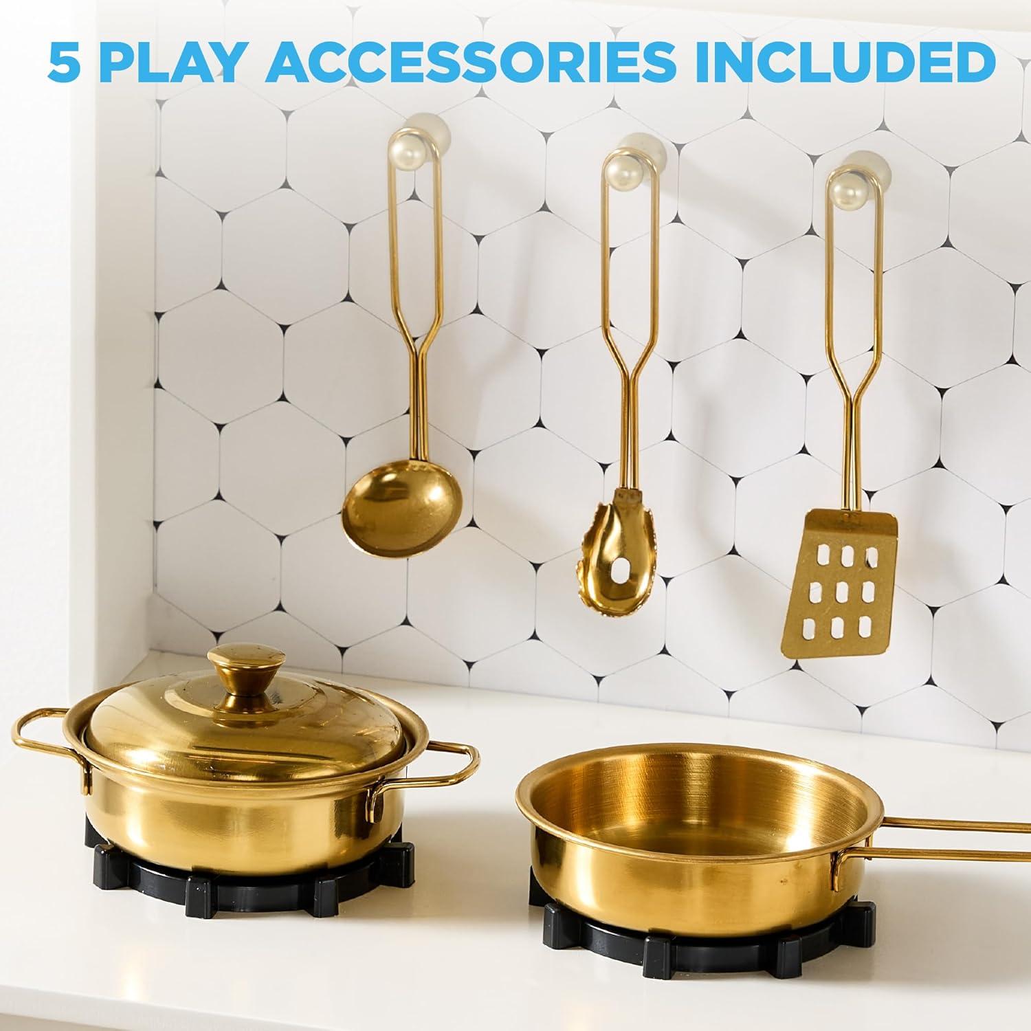 imageBest Choice Products Wooden Pretend Play Cottage Kitchen Kids Toy wStorage Scalloped Edge 5 Accessories Microwave Oven Clicking Knobs  BlueCream