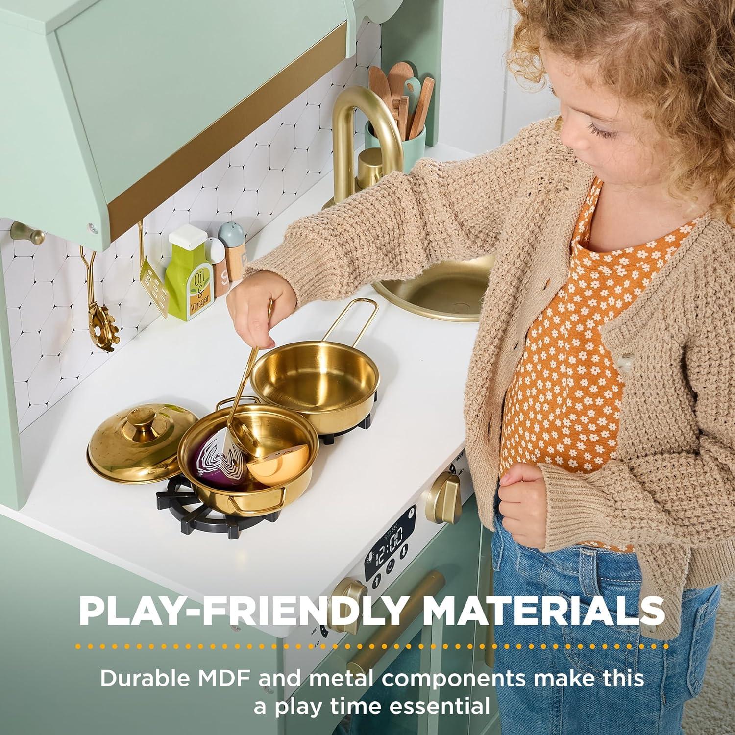 imageBest Choice Products Wooden Pretend Play Cottage Kitchen Kids Toy wStorage Scalloped Edge 5 Accessories Microwave Oven Clicking Knobs  BlueSage