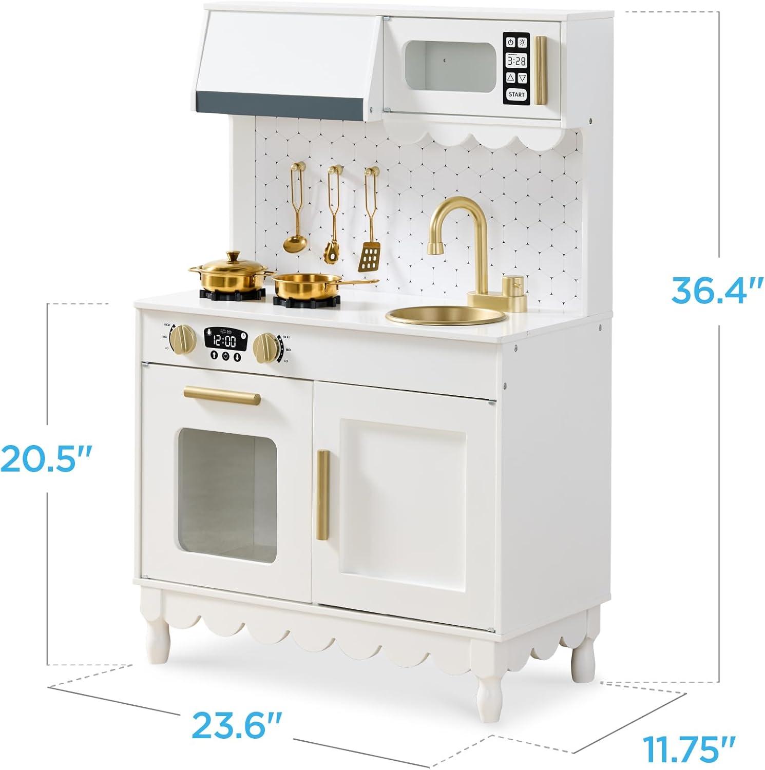 imageBest Choice Products Wooden Pretend Play Cottage Kitchen Kids Toy wStorage Scalloped Edge 5 Accessories Microwave Oven Clicking Knobs  BlueWhite