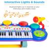 imageBest Choice Products 37Key Kids Electronic Musical Instrument Piano Learning Toy Keyboard w Multiple Sounds Lights Microphone Stool  PinkBlue