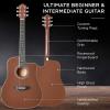 imageBest Choice Products 41in Beginner Acoustic Guitar Full Size All Wood Cutaway Guitar Starter Set wCase Strap Capo Strings Picks  BlackDark Brown