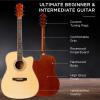 imageBest Choice Products 41in Beginner Acoustic Guitar Full Size All Wood Cutaway Guitar Starter Set wCase Strap Capo Strings Picks  BlackNatural