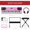 imageBest Choice Products 61Key Beginners Complete Electronic Keyboard Piano Set wLighted Keys LCD Screen Headphones Stand Bench Teaching Modes Note Stickers BuiltIn Speakers  RedPink