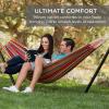 imageBest Choice Products Double Hammock with Steel Stand Indoor Outdoor BrazilianStyle Cotton Bed wCarrying Bag 2Person Capacity  Desert StripesBlue Green Stripe