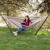 imageBest Choice Products Double Hammock with Steel Stand Indoor Outdoor BrazilianStyle Cotton Bed wCarrying Bag 2Person Capacity  Desert StripesDesert Stripes