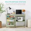 imageBest Choice Products Folding Sewing Table Multipurpose Craft Station ampamp Side Desk with Compact Design Wheels Shelves Storage Trays Pegs Magnetic Doors Metal Doorknobs  WhiteLight Green