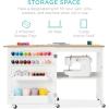 imageBest Choice Products Folding Sewing Table Multipurpose Craft Station ampamp Side Desk with Compact Design Wheels Shelves Storage Trays Pegs Magnetic Doors Metal Doorknobs  WhiteNaturalWhite