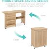 imageBest Choice Products Folding Sewing Table Multipurpose Craft Station ampamp Side Desk with Compact Design Wheels Shelves Storage Trays Pegs Magnetic Doors Metal Doorknobs  WhiteLight Brown