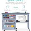imageBest Choice Products Folding Sewing Table Multipurpose Craft Station ampamp Side Desk with Compact Design Wheels Shelves Storage Trays Pegs Magnetic Doors Metal Doorknobs  WhiteLight Blue