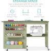imageBest Choice Products Folding Sewing Table Multipurpose Craft Station ampamp Side Desk with Compact Design Wheels Shelves Storage Trays Pegs Magnetic Doors Metal Doorknobs  WhiteLight Green