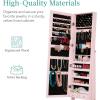 imageBest Choice Products Freestanding Jewelry Armoire Cabinet Full Length Standing Mirror Lockable Makeup Storage Organizer wVelvet Lining 3 Angles Lock Accessory Pouch 5 Shelves  BlackDusty Pink