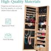 imageBest Choice Products Freestanding Jewelry Armoire Cabinet Full Length Standing Mirror Lockable Makeup Storage Organizer wVelvet Lining 3 Angles Lock Accessory Pouch 5 Shelves  BlackNatural Oak