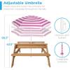 imageBest Choice Products Kids 3in1 Sand ampamp Water Table Wood Outdoor Convertible Picnic Table wUmbrella 2 Trays Removable Top 220lb Capacity Per Bench GreenNaturalDark Pink