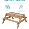 imageBest Choice Products Kids 3in1 Sand ampamp Water Table Wood Outdoor Convertible Picnic Table wUmbrella 2 Trays Removable Top 220lb Capacity Per Bench GreenNavy