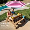 imageBest Choice Products Kids 3in1 Sand ampamp Water Table Wood Outdoor Convertible Picnic Table wUmbrella 2 Trays Removable Top 220lb Capacity Per Bench GreenNaturalDark Pink