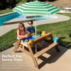 imageBest Choice Products Kids 3in1 Sand ampamp Water Table Wood Outdoor Convertible Picnic Table wUmbrella 2 Trays Removable Top 220lb Capacity Per Bench GreenGreen