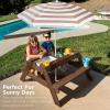 imageBest Choice Products Kids 3in1 Sand ampamp Water Table Wood Outdoor Convertible Picnic Table wUmbrella 2 Trays Removable Top 220lb Capacity Per Bench GreenWalnutBeige