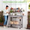 imageBest Choice Products Mobile Garden Potting Bench Outdoor Wood Workstation Table wSliding Tabletop 4 Locking Wheels Food Grade Dry Sink Storage Shelves  BrownGray