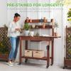 imageBest Choice Products Mobile Garden Potting Bench Outdoor Wood Workstation Table wSliding Tabletop 4 Locking Wheels Food Grade Dry Sink Storage Shelves  BrownBrown