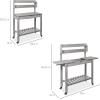 imageBest Choice Products Mobile Garden Potting Bench Outdoor Wood Workstation Table wSliding Tabletop 4 Locking Wheels Food Grade Dry Sink Storage Shelves  BrownGray