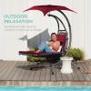imageBest Choice Products Outdoor Hanging Curved Steel Chaise Lounge Chair Swing wBuiltin Pillow and Removable Canopy  Navy BlueBurgundy