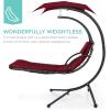 imageBest Choice Products Outdoor Hanging Curved Steel Chaise Lounge Chair Swing wBuiltin Pillow and Removable Canopy  Navy BlueBurgundy