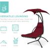 imageBest Choice Products Outdoor Hanging Curved Steel Chaise Lounge Chair Swing wBuiltin Pillow and Removable Canopy  Navy BlueBurgundy