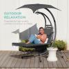 imageBest Choice Products Outdoor Hanging Curved Steel Chaise Lounge Chair Swing wBuiltin Pillow and Removable Canopy  Navy BlueCharcoal Gray