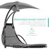 imageBest Choice Products Outdoor Hanging Curved Steel Chaise Lounge Chair Swing wBuiltin Pillow and Removable Canopy  Navy BlueCharcoal Gray