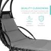 imageBest Choice Products Outdoor Hanging Curved Steel Chaise Lounge Chair Swing wBuiltin Pillow and Removable Canopy  Navy BlueCharcoal Gray