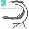 imageBest Choice Products Outdoor Hanging Curved Steel Chaise Lounge Chair Swing wBuiltin Pillow and Removable Canopy  Navy BlueCharcoal Gray