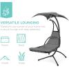 imageBest Choice Products Outdoor Hanging Curved Steel Chaise Lounge Chair Swing wBuiltin Pillow and Removable Canopy  Navy BlueCharcoal Gray