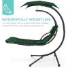 imageBest Choice Products Outdoor Hanging Curved Steel Chaise Lounge Chair Swing wBuiltin Pillow and Removable Canopy  Navy BlueGreen