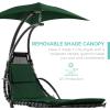 imageBest Choice Products Outdoor Hanging Curved Steel Chaise Lounge Chair Swing wBuiltin Pillow and Removable Canopy  Navy BlueGreen