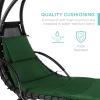 imageBest Choice Products Outdoor Hanging Curved Steel Chaise Lounge Chair Swing wBuiltin Pillow and Removable Canopy  Navy BlueGreen