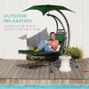 imageBest Choice Products Outdoor Hanging Curved Steel Chaise Lounge Chair Swing wBuiltin Pillow and Removable Canopy  Navy BlueGreen