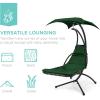 imageBest Choice Products Outdoor Hanging Curved Steel Chaise Lounge Chair Swing wBuiltin Pillow and Removable Canopy  Navy BlueGreen