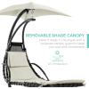 imageBest Choice Products Outdoor Hanging Curved Steel Chaise Lounge Chair Swing wBuiltin Pillow and Removable Canopy  Navy BlueIvory