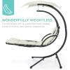 imageBest Choice Products Outdoor Hanging Curved Steel Chaise Lounge Chair Swing wBuiltin Pillow and Removable Canopy  Navy BlueIvory