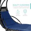 imageBest Choice Products Outdoor Hanging Curved Steel Chaise Lounge Chair Swing wBuiltin Pillow and Removable Canopy  Navy BlueNavy Blue