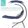 imageBest Choice Products Outdoor Hanging Curved Steel Chaise Lounge Chair Swing wBuiltin Pillow and Removable Canopy  Navy BlueNavy Blue