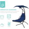 imageBest Choice Products Outdoor Hanging Curved Steel Chaise Lounge Chair Swing wBuiltin Pillow and Removable Canopy  Navy BlueNavy Blue
