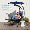 imageBest Choice Products Outdoor Hanging Curved Steel Chaise Lounge Chair Swing wBuiltin Pillow and Removable Canopy  Navy BlueNavy Blue