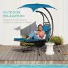imageBest Choice Products Outdoor Hanging Curved Steel Chaise Lounge Chair Swing wBuiltin Pillow and Removable Canopy  Navy BluePeacock Blue
