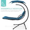 imageBest Choice Products Outdoor Hanging Curved Steel Chaise Lounge Chair Swing wBuiltin Pillow and Removable Canopy  Navy BluePeacock Blue