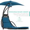 imageBest Choice Products Outdoor Hanging Curved Steel Chaise Lounge Chair Swing wBuiltin Pillow and Removable Canopy  Navy BluePeacock Blue