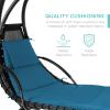 imageBest Choice Products Outdoor Hanging Curved Steel Chaise Lounge Chair Swing wBuiltin Pillow and Removable Canopy  Navy BluePeacock Blue