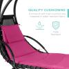 imageBest Choice Products Outdoor Hanging Curved Steel Chaise Lounge Chair Swing wBuiltin Pillow and Removable Canopy  Navy BluePink