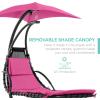 imageBest Choice Products Outdoor Hanging Curved Steel Chaise Lounge Chair Swing wBuiltin Pillow and Removable Canopy  Navy BluePink